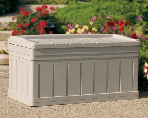 129 Gallon Water Resistant Resin Deck Box with Storage Seat in Light Taupe